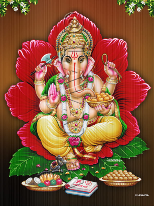 YELLOW VASTRA GANESH FLOWER BG